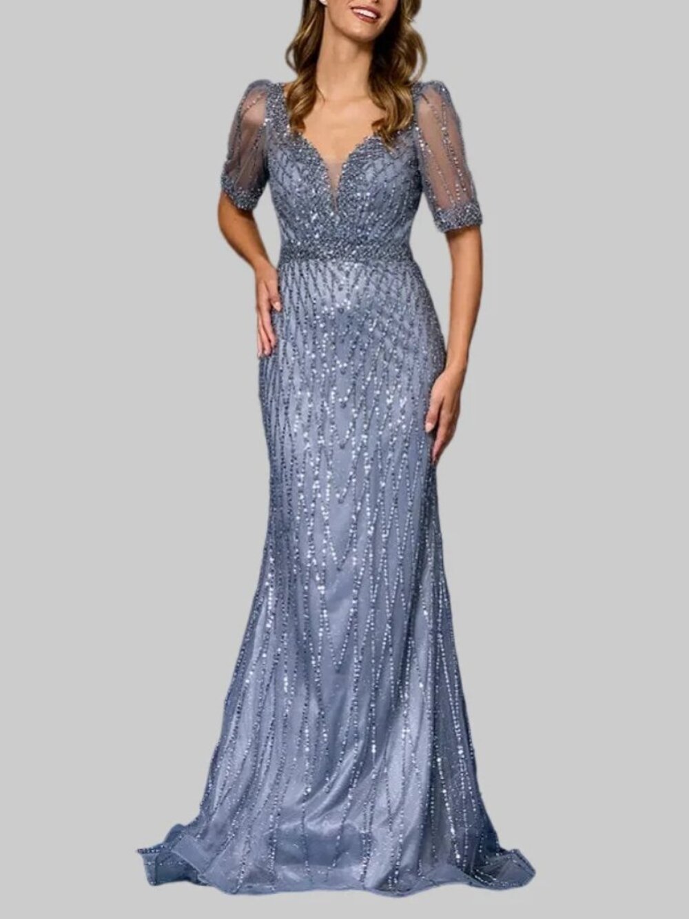 FORMAL DRESS. ICE BLUE SHEATH NEW SHORT SLEEVE SEQUIN MOTHER OF THE BRIDE PARTY